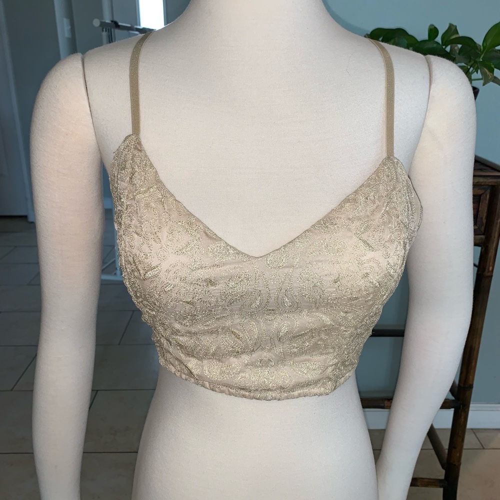 Ivory Crop Top With Golden Bohemian Lace Detail
